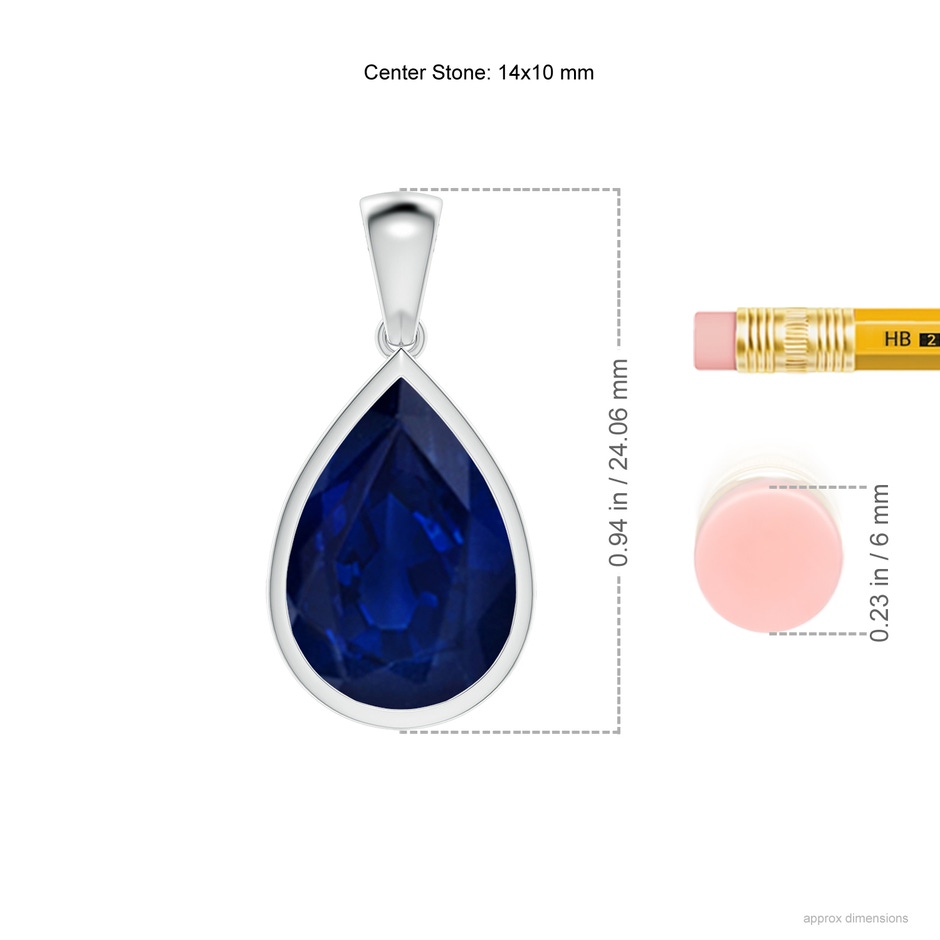 14x10mm AA Bezel-Set Pear Blue Sapphire Solitaire Pendant in P950 Platinum ruler