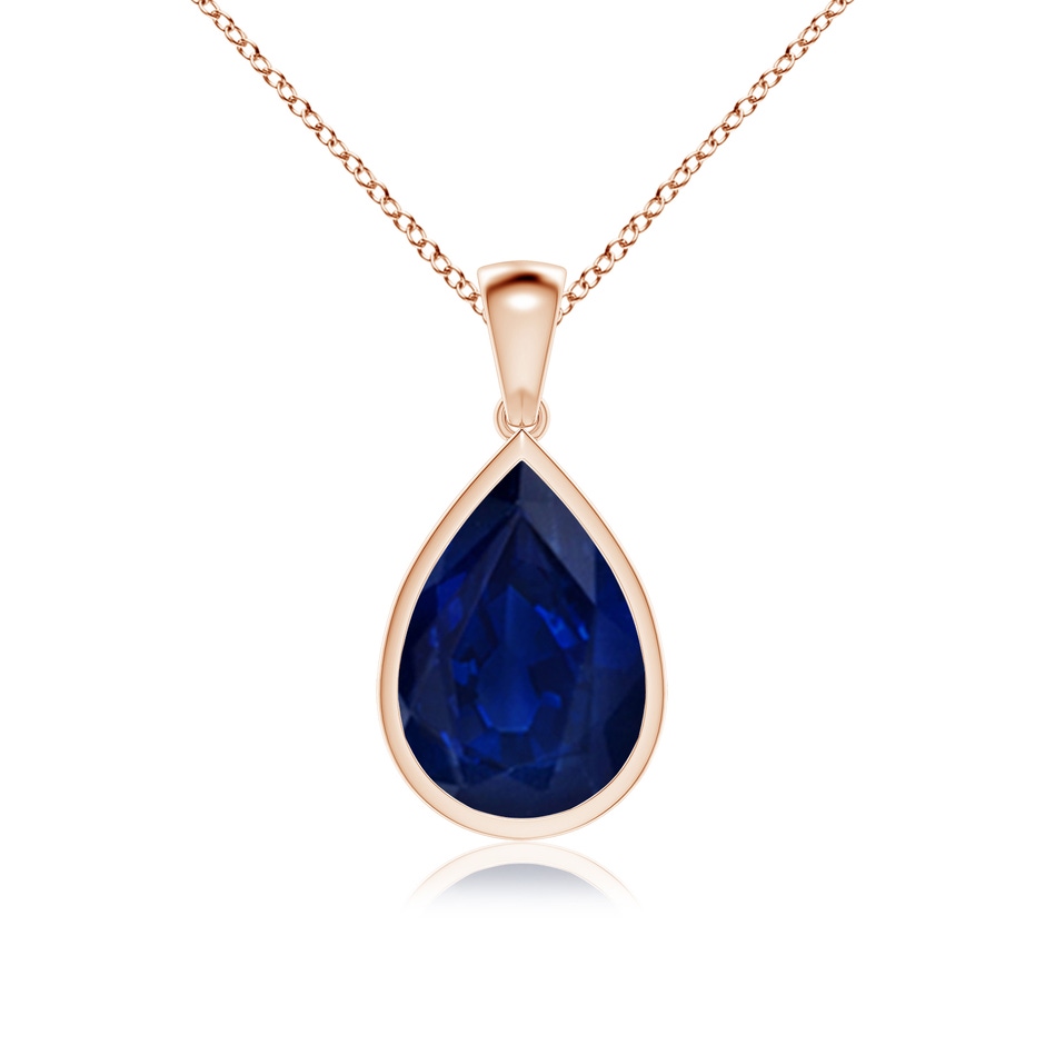 14x10mm AA Bezel-Set Pear Blue Sapphire Solitaire Pendant in Rose Gold 