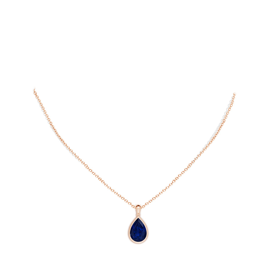 14x10mm AA Bezel-Set Pear Blue Sapphire Solitaire Pendant in Rose Gold pen