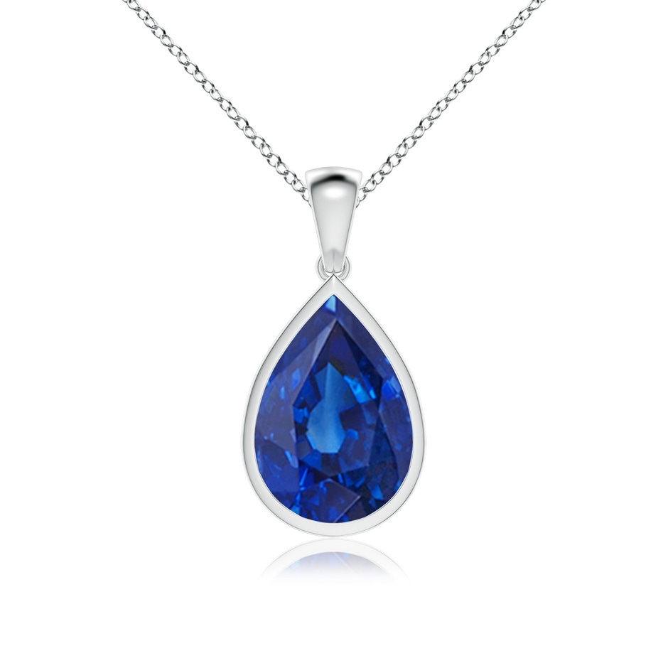 14x10mm AAA Bezel-Set Pear Blue Sapphire Solitaire Pendant in P950 Platinum 