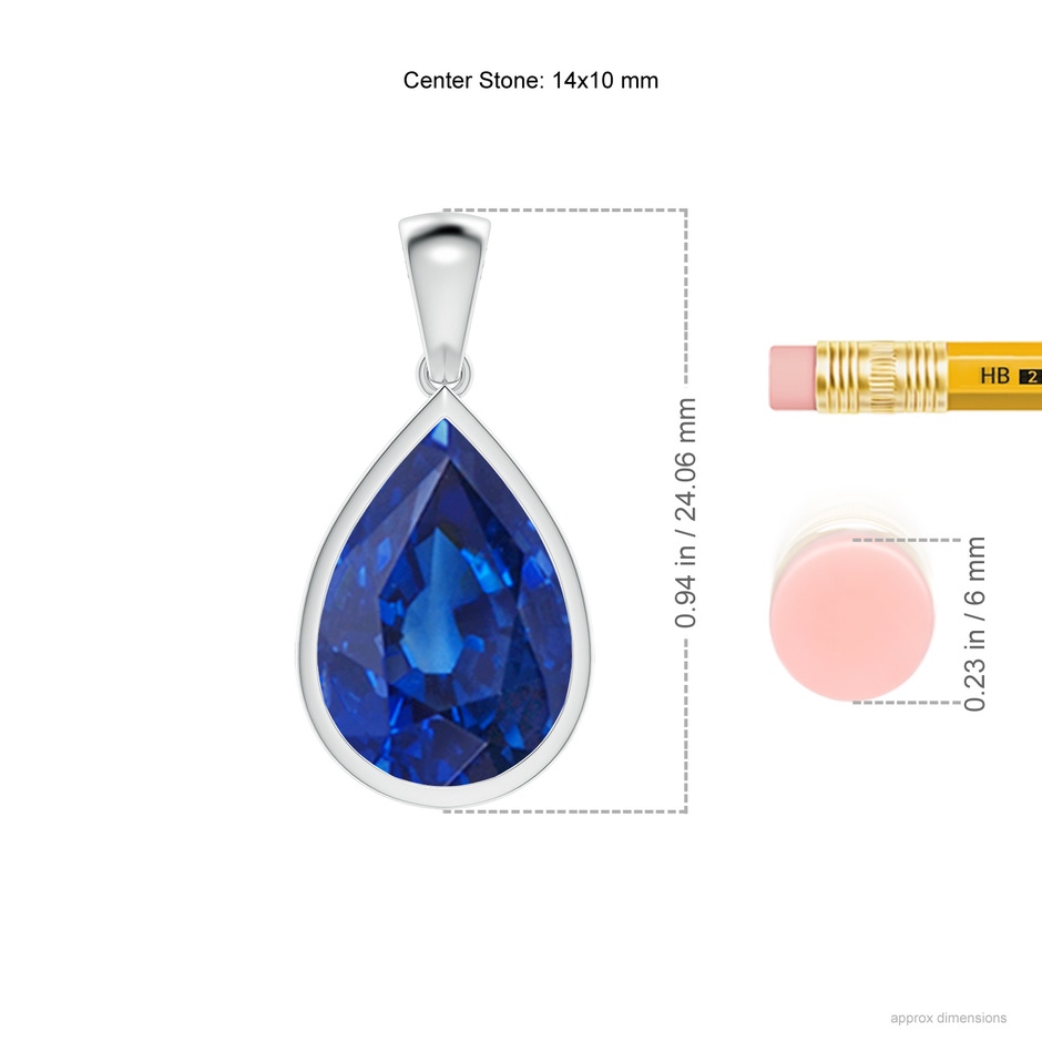 14x10mm AAA Bezel-Set Pear Blue Sapphire Solitaire Pendant in P950 Platinum ruler