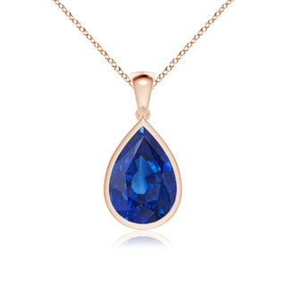 14x10mm AAA Bezel-Set Pear Blue Sapphire Solitaire Pendant in Rose Gold