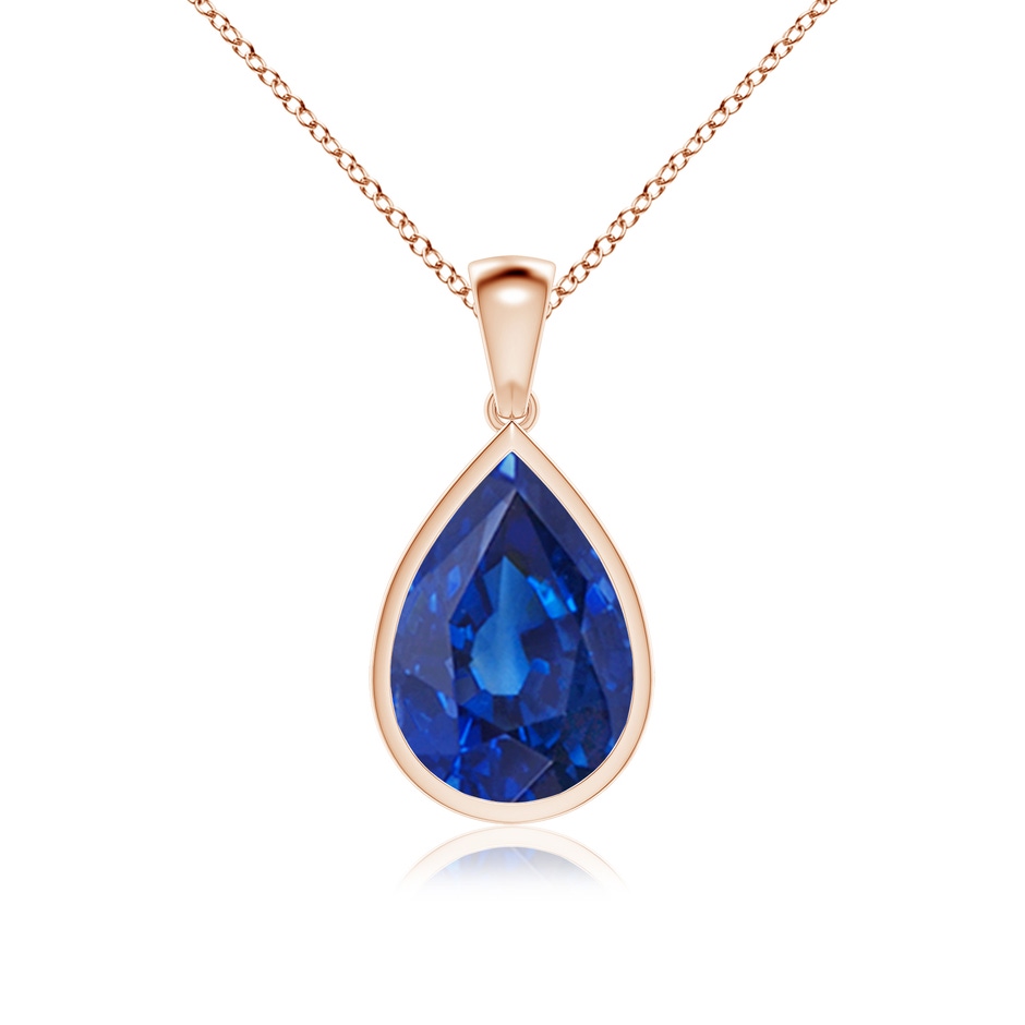 14x10mm AAA Bezel-Set Pear Blue Sapphire Solitaire Pendant in Rose Gold 