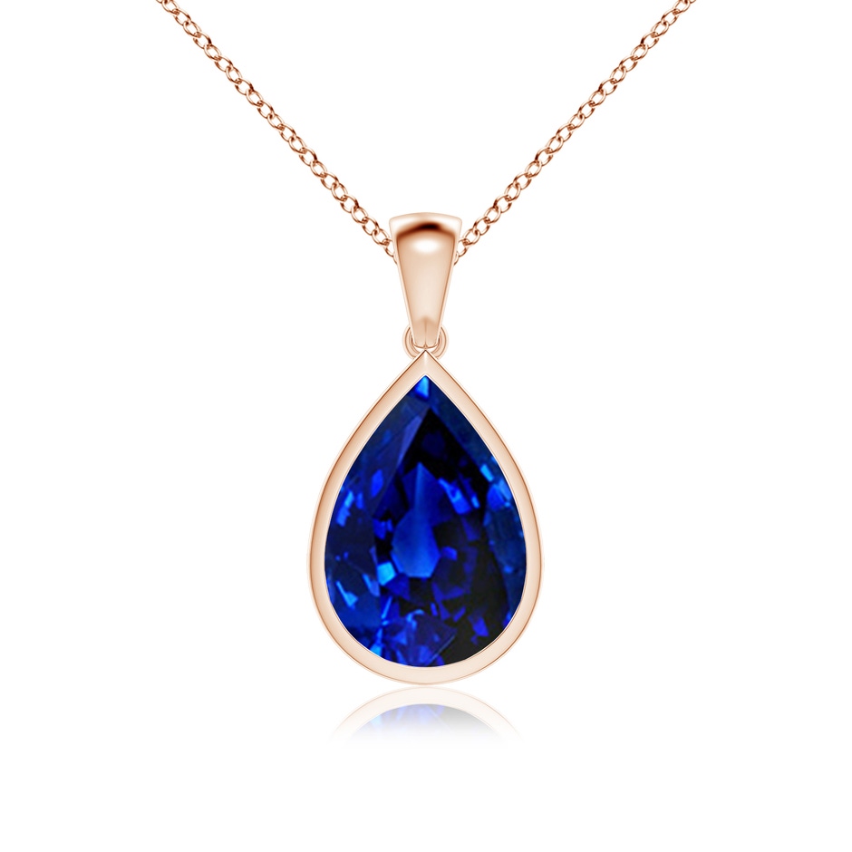 14x10mm Lab-Grown Bezel-Set Pear Blue Sapphire Solitaire Pendant in 18K Rose Gold 