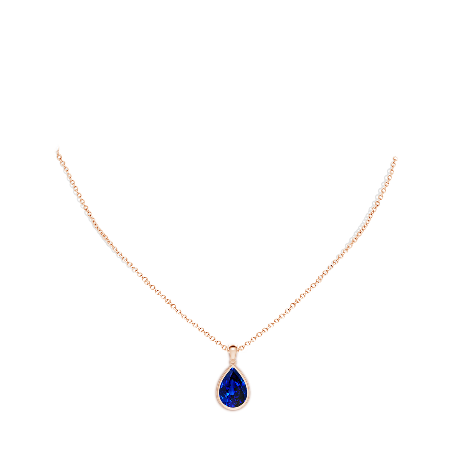 14x10mm Lab-Grown Bezel-Set Pear Blue Sapphire Solitaire Pendant in 18K Rose Gold pen