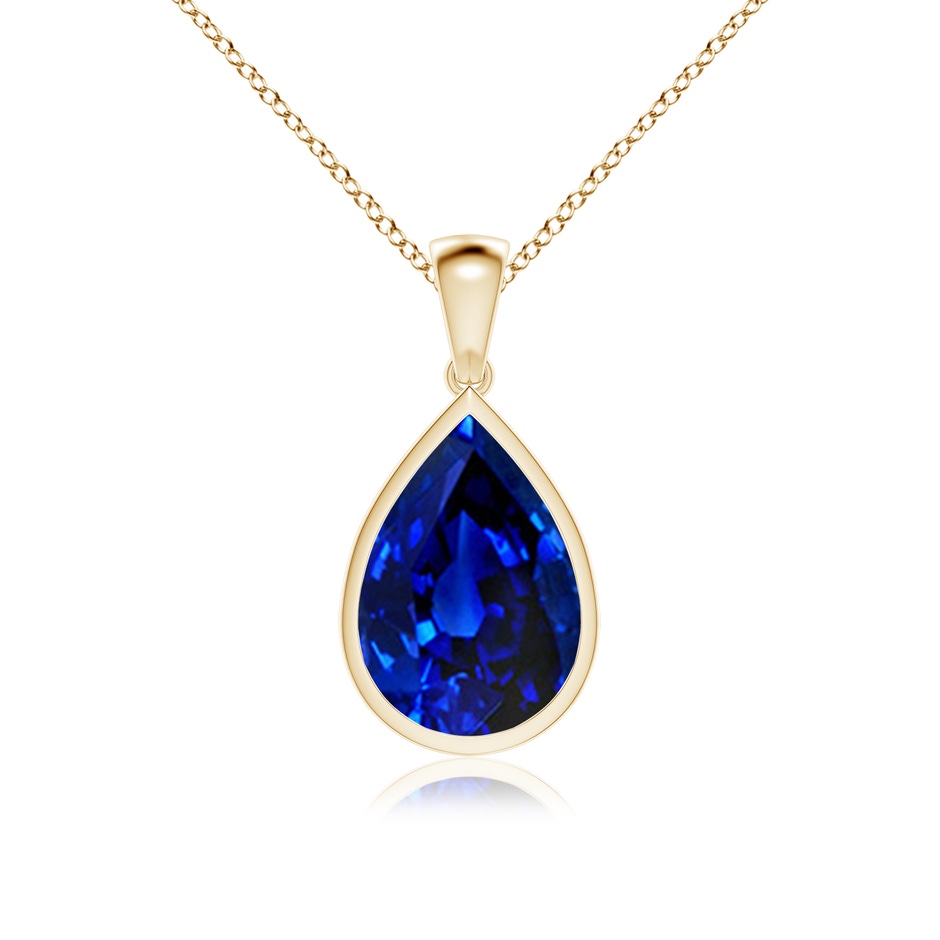 14x10mm Lab-Grown Bezel-Set Pear Blue Sapphire Solitaire Pendant in Yellow Gold 