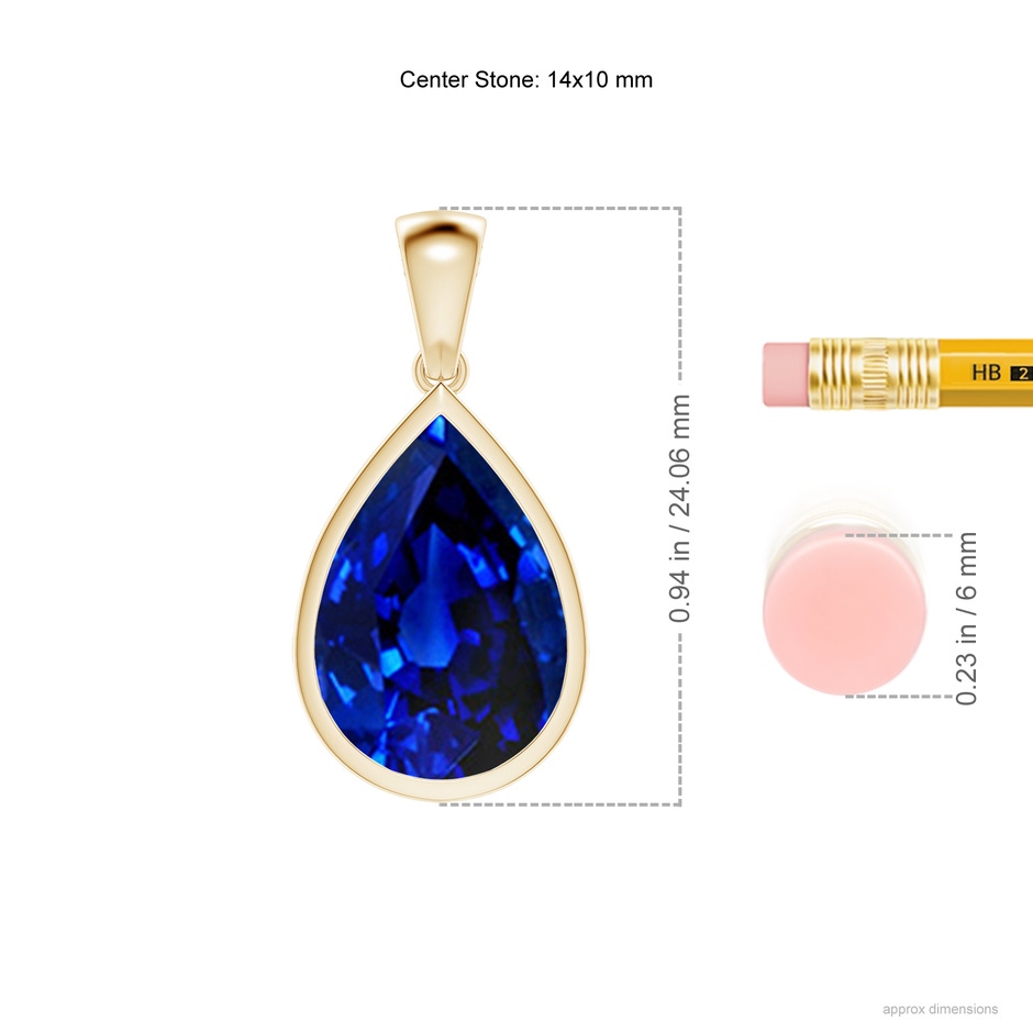 14x10mm Lab-Grown Bezel-Set Pear Blue Sapphire Solitaire Pendant in Yellow Gold ruler