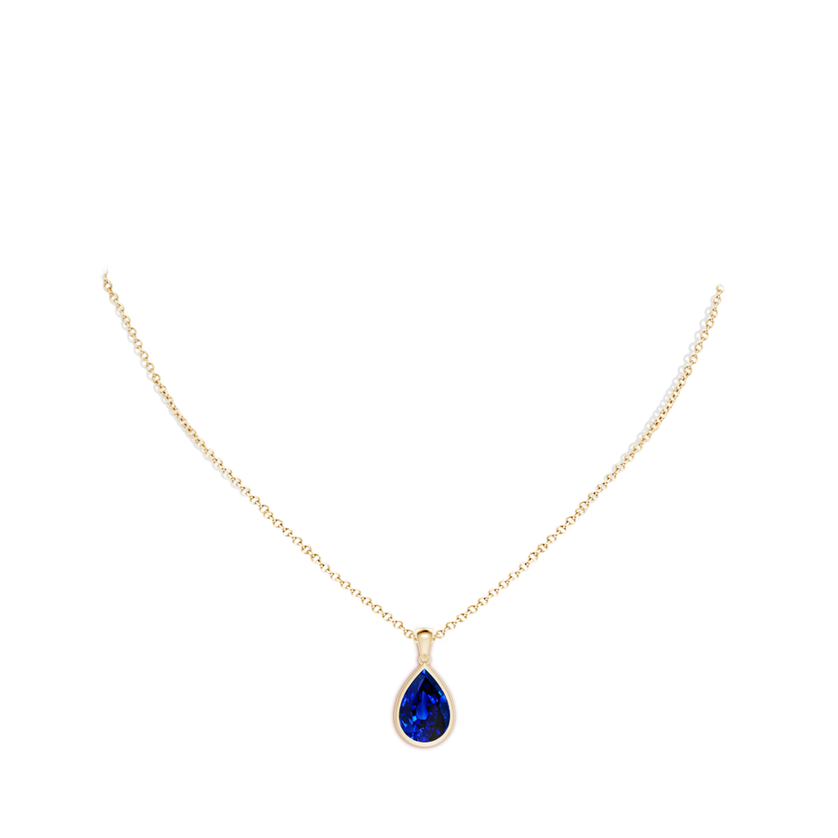 14x10mm Lab-Grown Bezel-Set Pear Blue Sapphire Solitaire Pendant in Yellow Gold pen