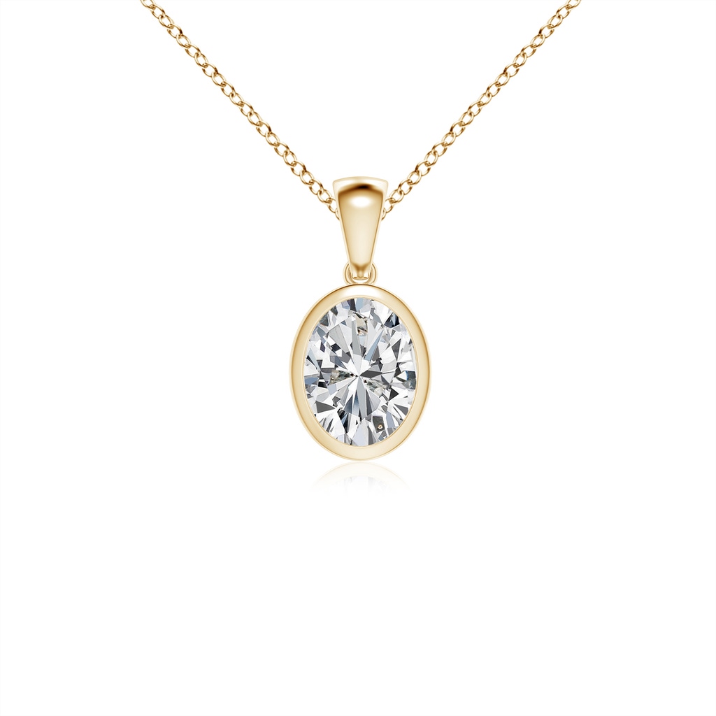 8.5x6.5mm HSI2 Bezel-Set Oval Diamond Solitaire Pendant in Yellow Gold