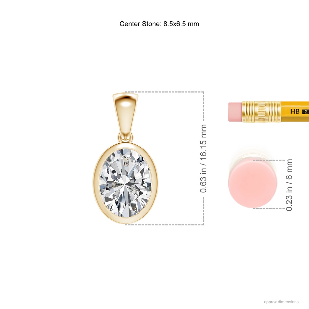 8.5x6.5mm HSI2 Bezel-Set Oval Diamond Solitaire Pendant in Yellow Gold ruler