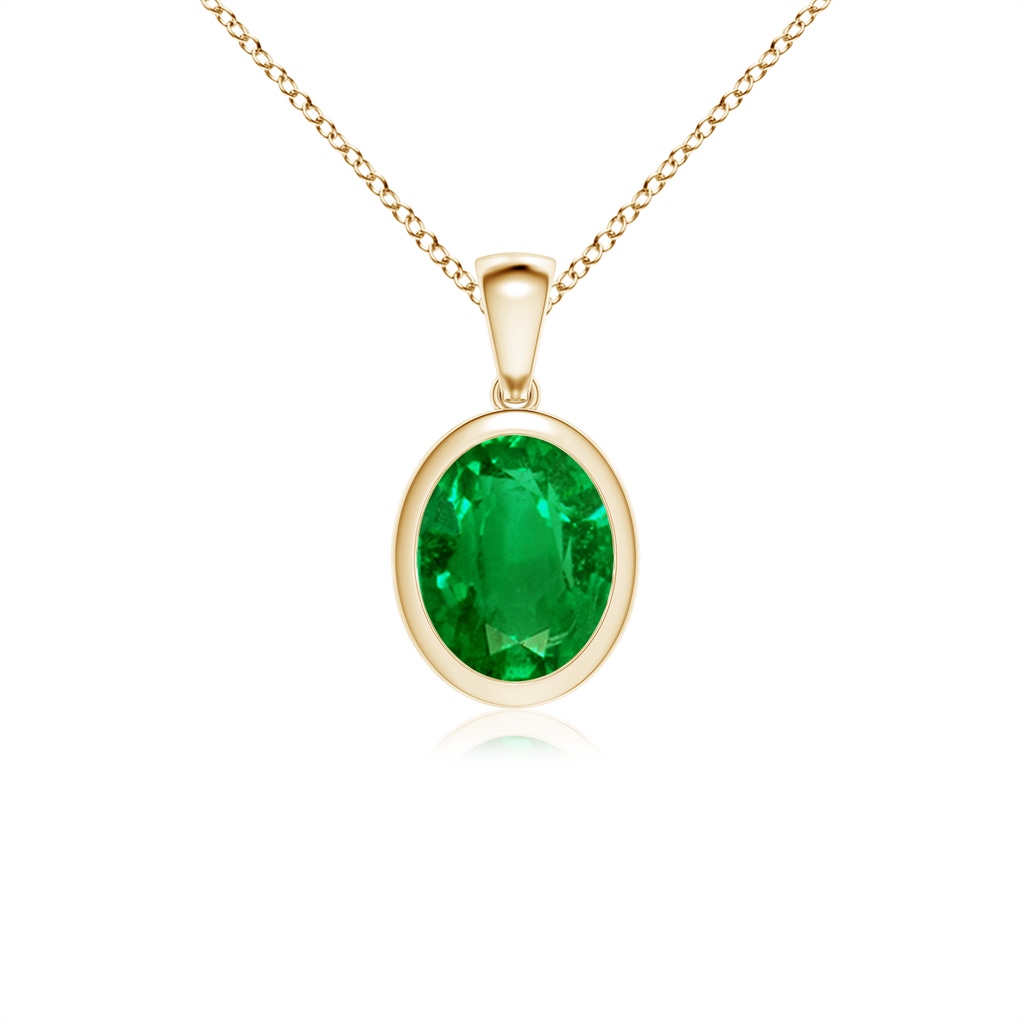 10x8mm AAAA Bezel-Set Oval Emerald Solitaire Pendant in Yellow Gold