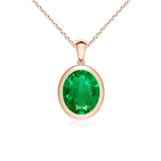 12x10mm AAA Bezel-Set Oval Emerald Solitaire Pendant in Rose Gold