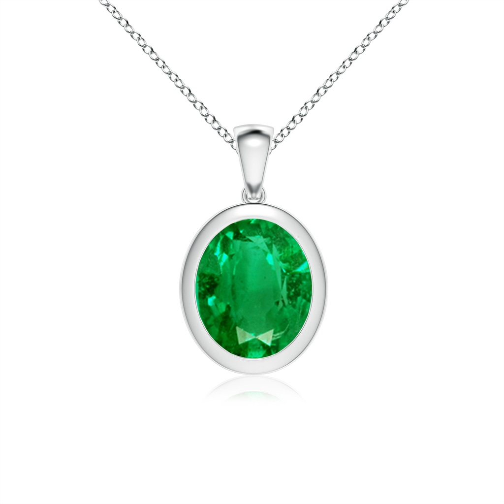 12x10mm AAA Bezel-Set Oval Emerald Solitaire Pendant in White Gold