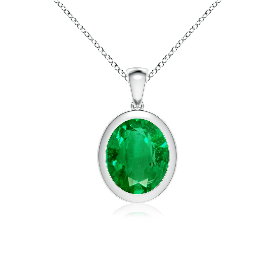 12x10mm AAA Bezel-Set Oval Emerald Solitaire Pendant in White Gold 