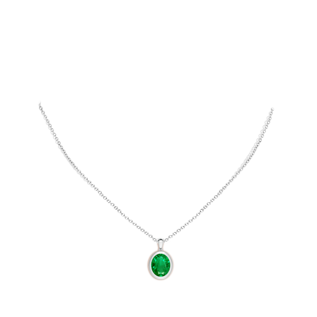 12x10mm AAA Bezel-Set Oval Emerald Solitaire Pendant in White Gold pen