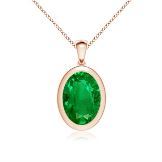 14x10mm AAAA Bezel-Set Oval Emerald Solitaire Pendant in Rose Gold