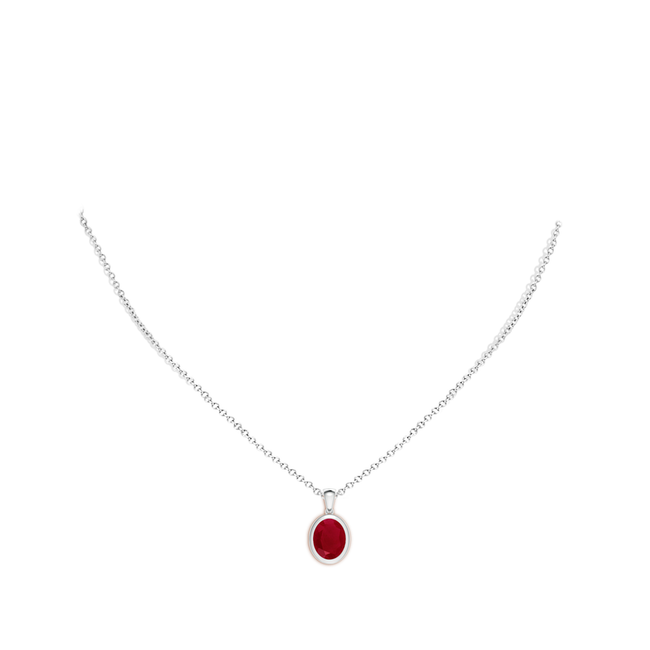 10x8mm AA Bezel-Set Oval Ruby Solitaire Pendant in White Gold pen