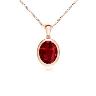 10x8mm AAAA Bezel-Set Oval Ruby Solitaire Pendant in Rose Gold