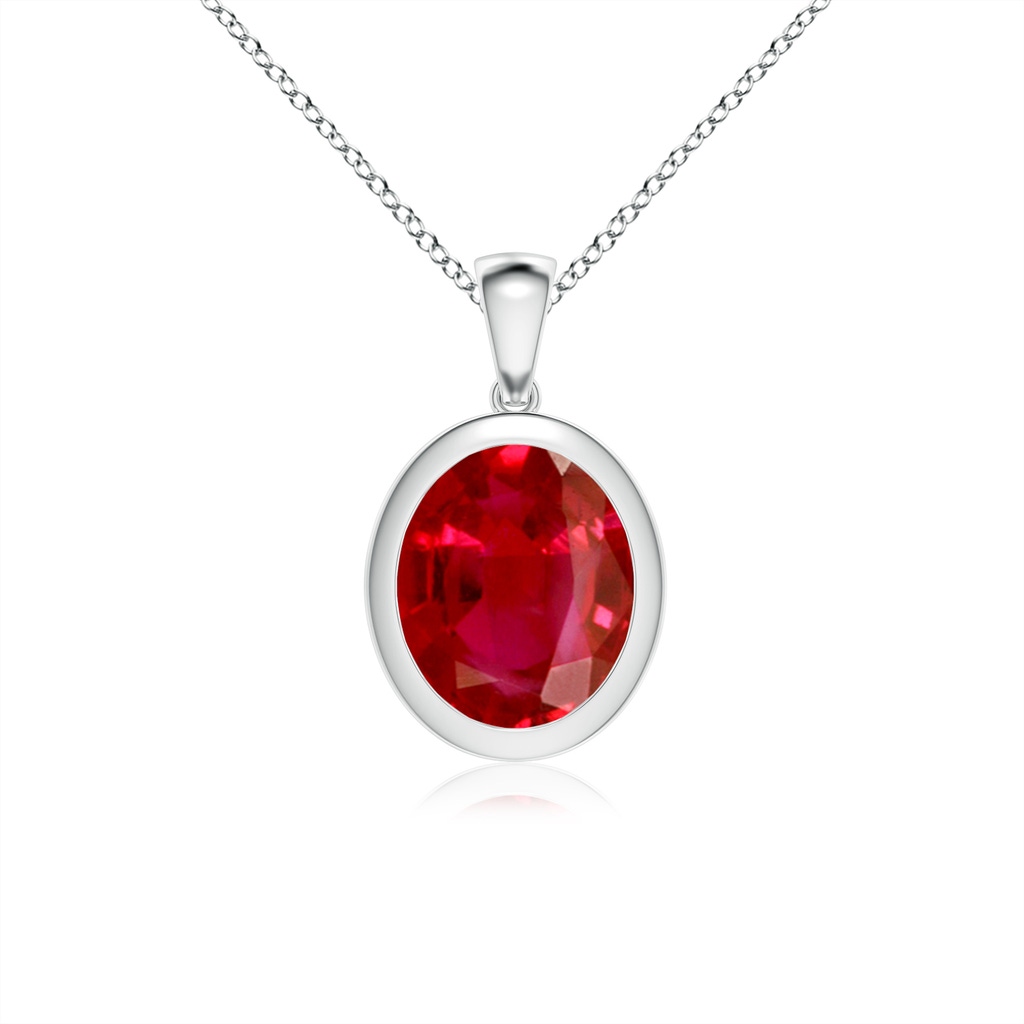 12x10mm AAA Bezel-Set Oval Ruby Solitaire Pendant in White Gold