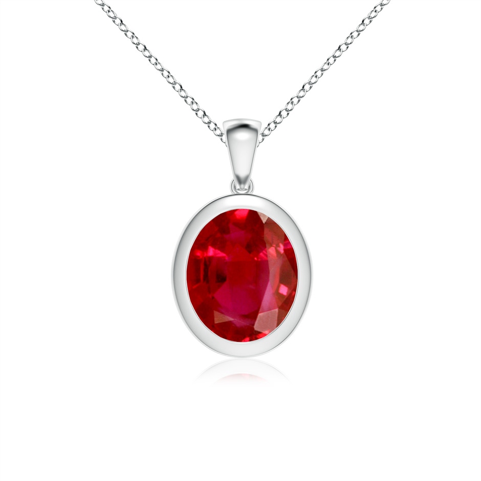 12x10mm AAA Bezel-Set Oval Ruby Solitaire Pendant in White Gold 