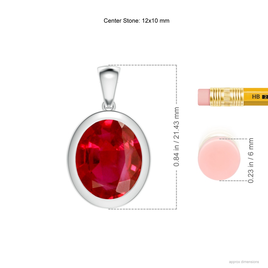 12x10mm AAA Bezel-Set Oval Ruby Solitaire Pendant in White Gold ruler