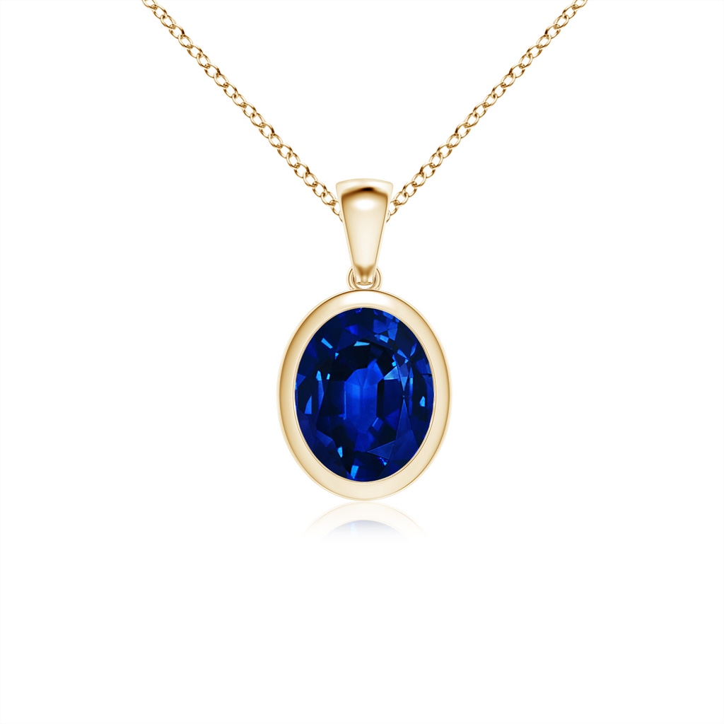 10x8mm Lab-Grown Bezel-Set Oval Blue Sapphire Solitaire Pendant in Yellow Gold