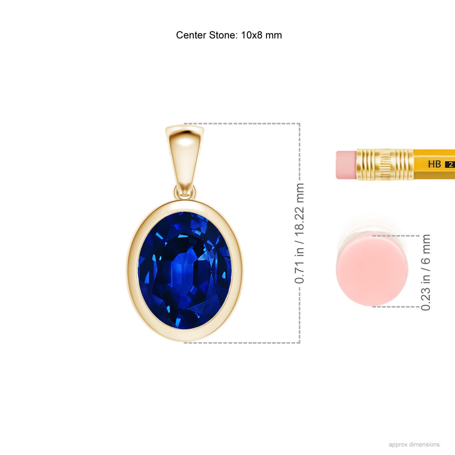 10x8mm AAAA Bezel-Set Oval Blue Sapphire Solitaire Pendant in Yellow Gold - ruler