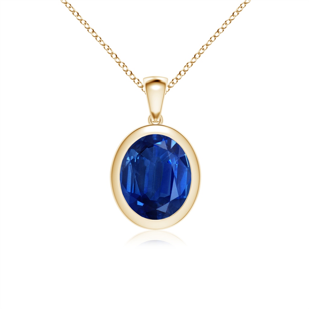 12x10mm AAA Bezel-Set Oval Blue Sapphire Solitaire Pendant in Yellow Gold