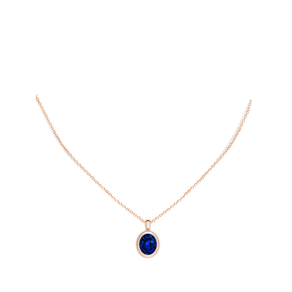 12x10mm Lab-Grown Bezel-Set Oval Blue Sapphire Solitaire Pendant in Rose Gold pen