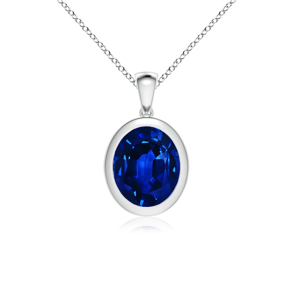 12x10mm Lab-Grown Bezel-Set Oval Blue Sapphire Solitaire Pendant in White Gold 