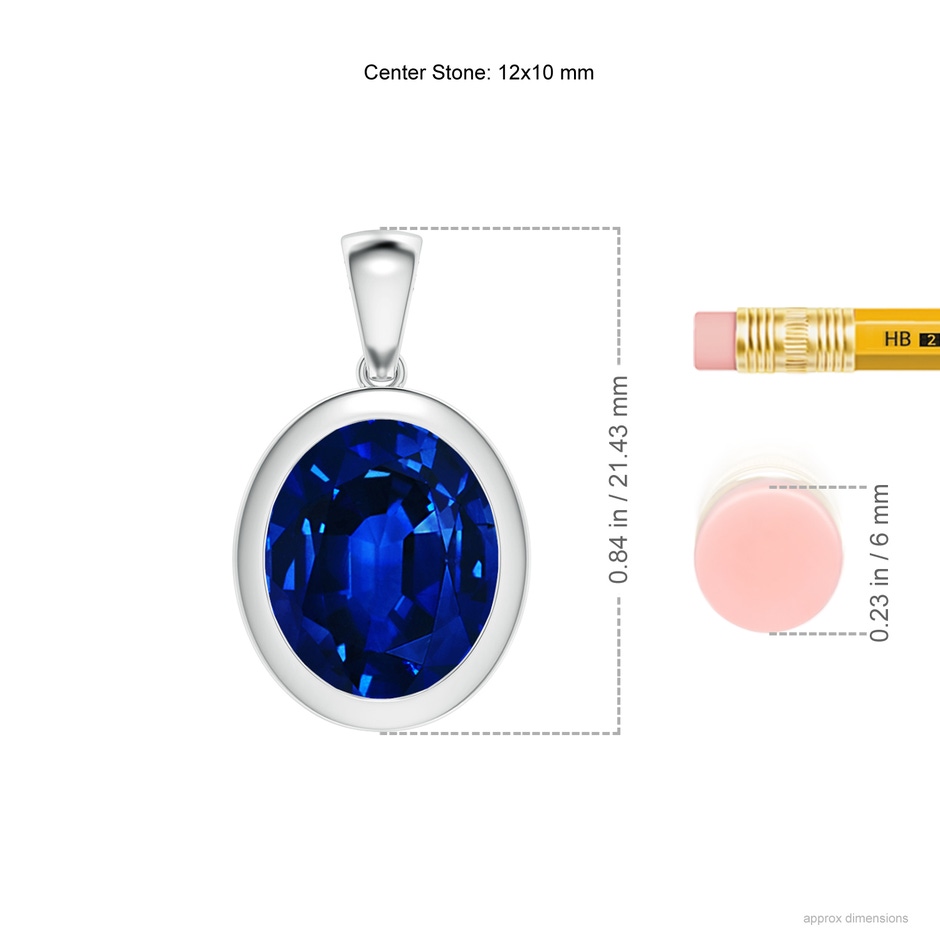 12x10mm Lab-Grown Bezel-Set Oval Blue Sapphire Solitaire Pendant in White Gold ruler