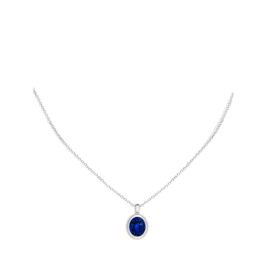 12x10mm Lab-Grown Bezel-Set Oval Blue Sapphire Solitaire Pendant in White Gold pen