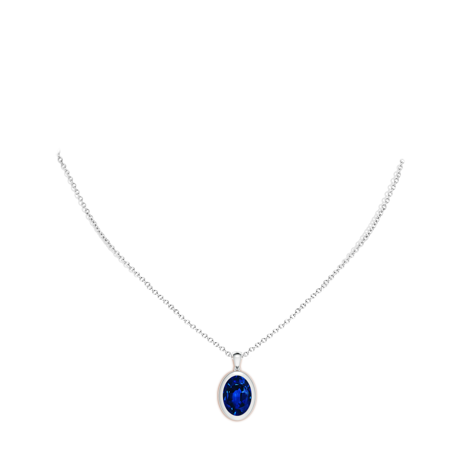 14x10mm Lab-Grown Bezel-Set Oval Blue Sapphire Solitaire Pendant in P950 Platinum pen