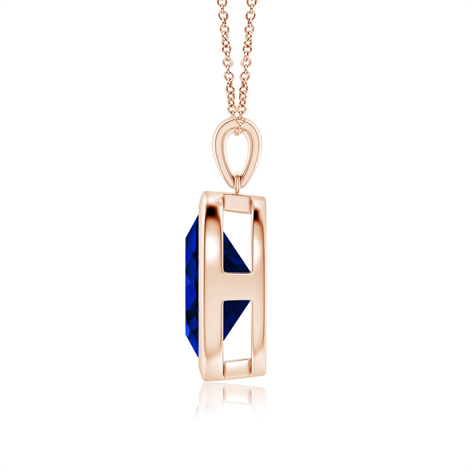 14x10mm Lab-Grown Bezel-Set Oval Blue Sapphire Solitaire Pendant in Rose Gold side 199