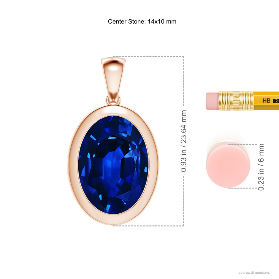 14x10mm Lab-Grown Bezel-Set Oval Blue Sapphire Solitaire Pendant in Rose Gold ruler
