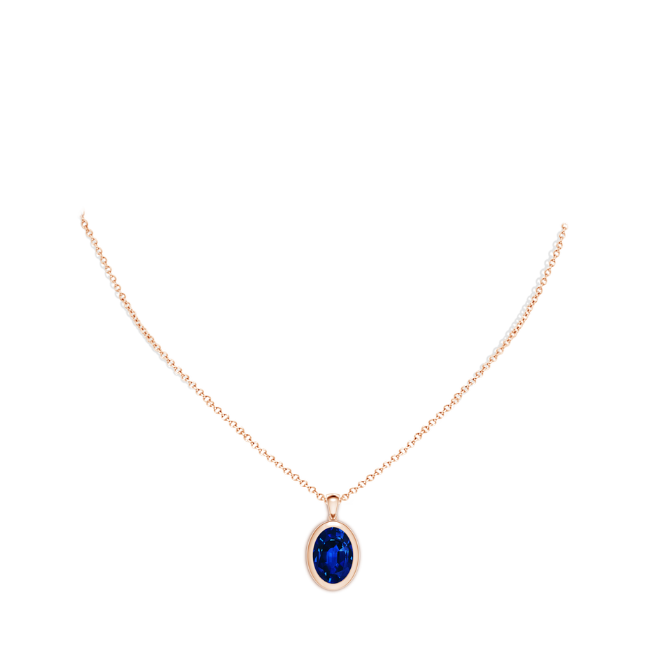 14x10mm Lab-Grown Bezel-Set Oval Blue Sapphire Solitaire Pendant in Rose Gold pen