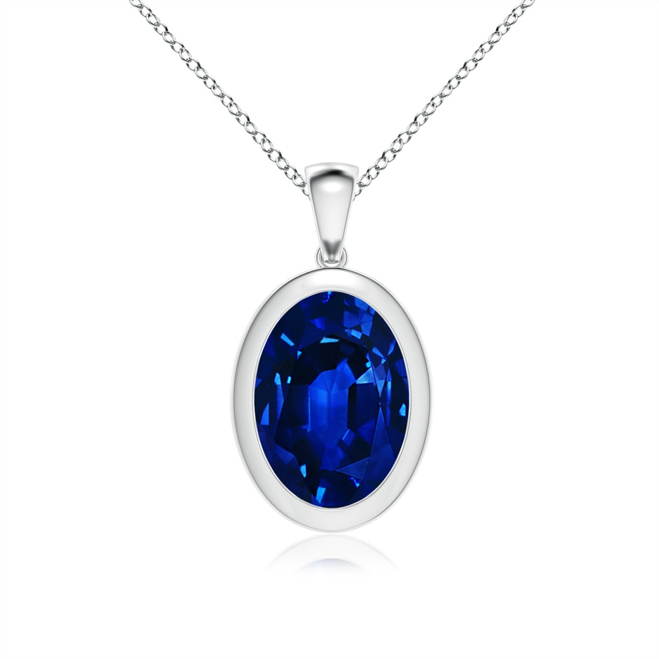 14x10mm Lab-Grown Bezel-Set Oval Blue Sapphire Solitaire Pendant in White Gold 