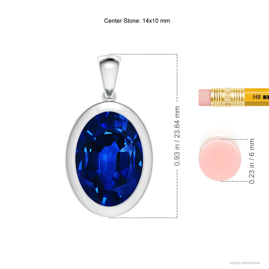 14x10mm Lab-Grown Bezel-Set Oval Blue Sapphire Solitaire Pendant in White Gold ruler