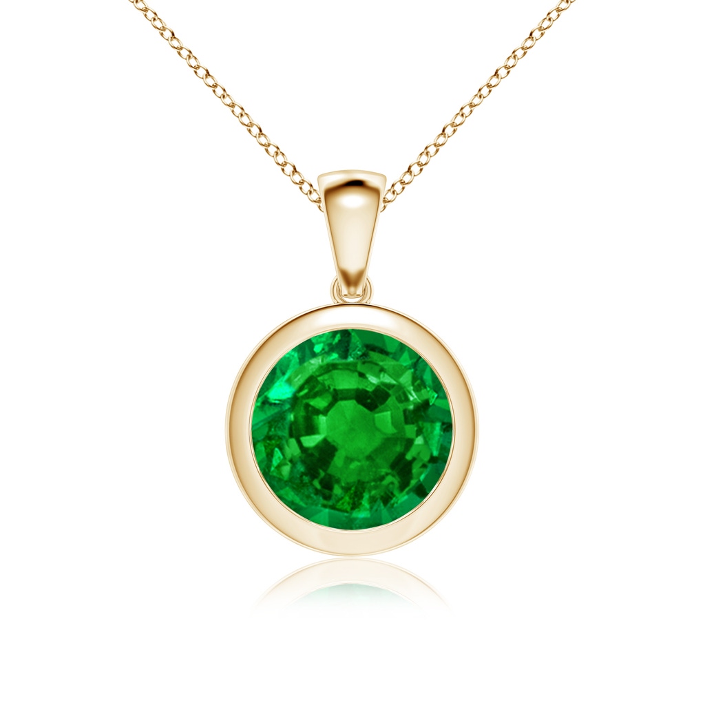 10mm AAAA Bezel-Set Round Emerald Solitaire Pendant in Yellow Gold