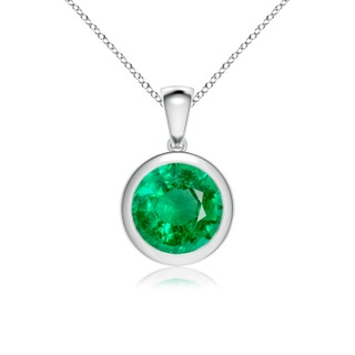 9mm AAA Bezel-Set Round Emerald Solitaire Pendant in White Gold