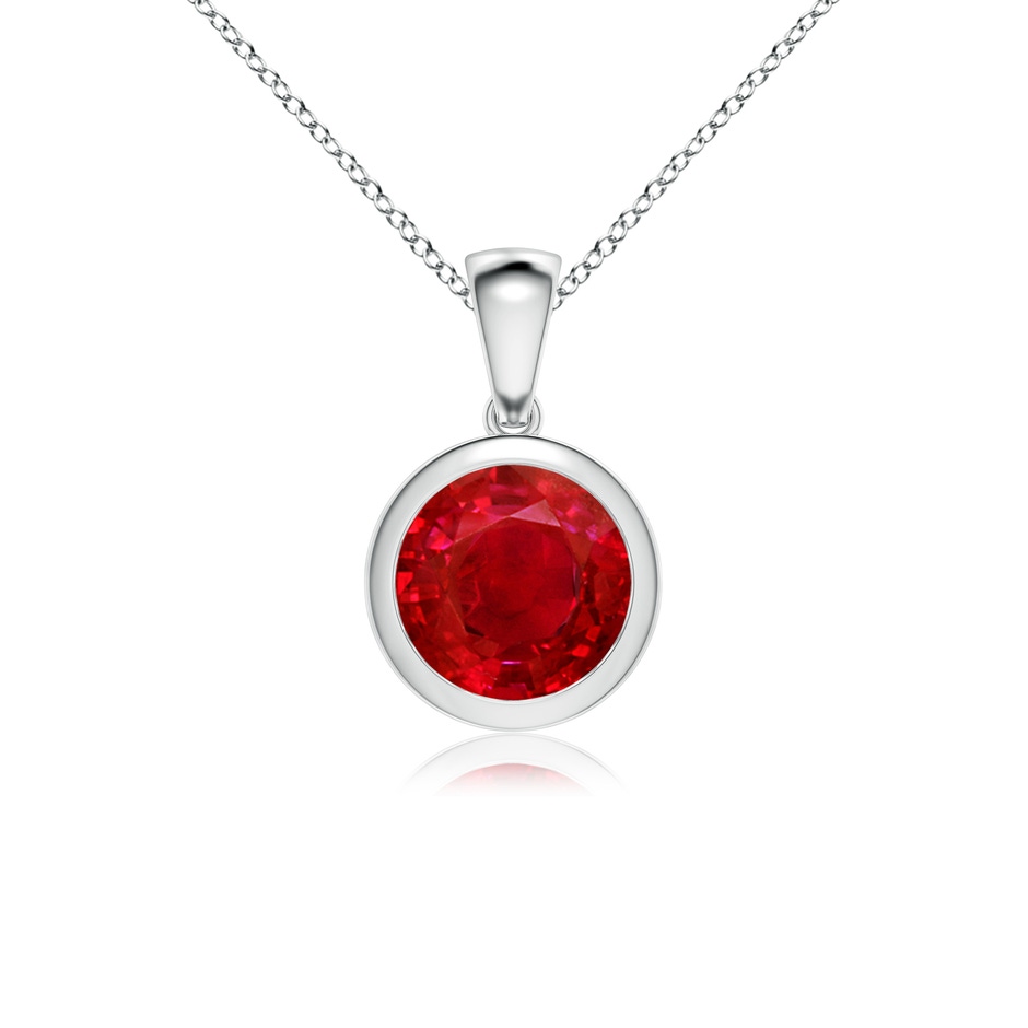 8mm AAA Bezel-Set Round Ruby Solitaire Pendant in White Gold 