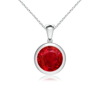 9mm AAA Bezel-Set Round Ruby Solitaire Pendant in White Gold
