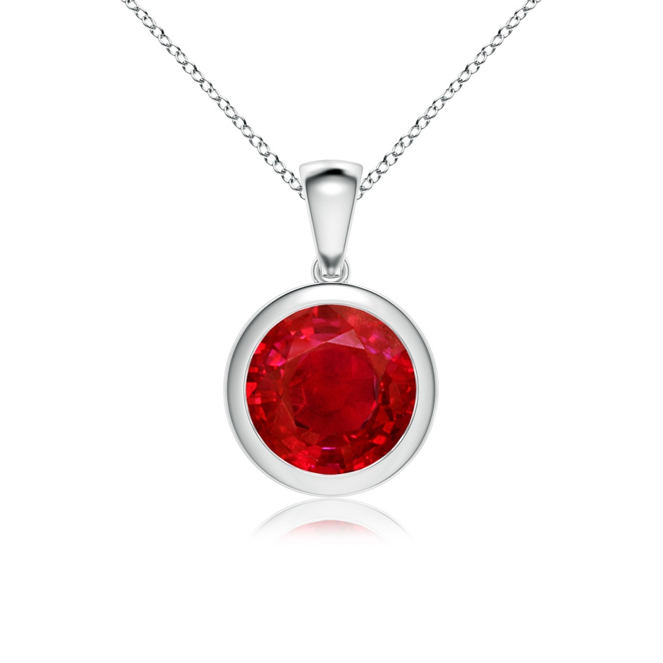 9mm AAA Bezel-Set Round Ruby Solitaire Pendant in White Gold 