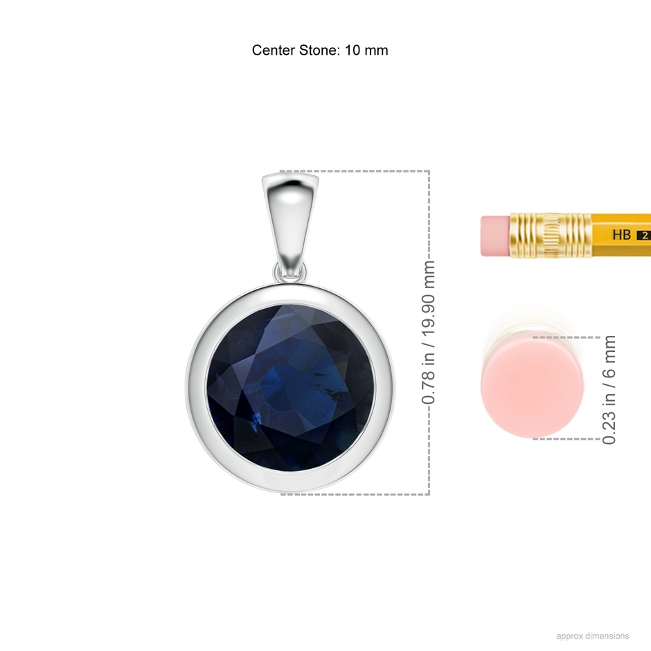 10mm A Bezel-Set Round Blue Sapphire Solitaire Pendant in P950 Platinum ruler