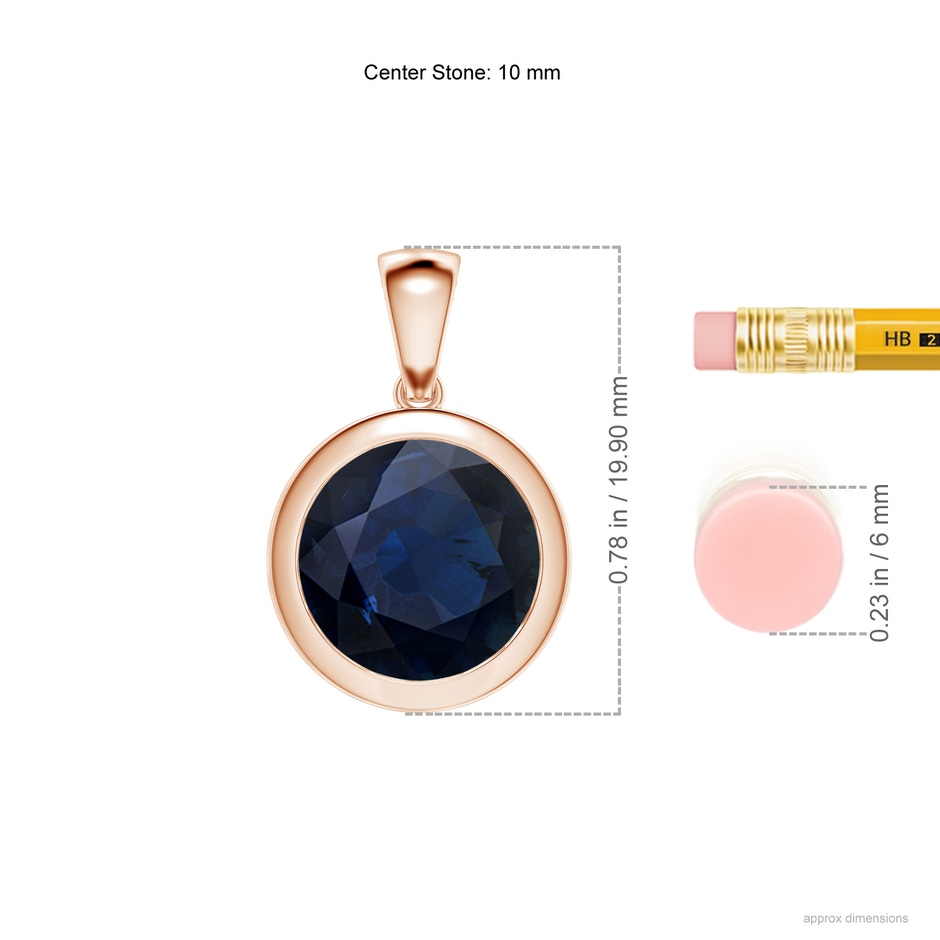 10mm A Bezel-Set Round Blue Sapphire Solitaire Pendant in Rose Gold ruler