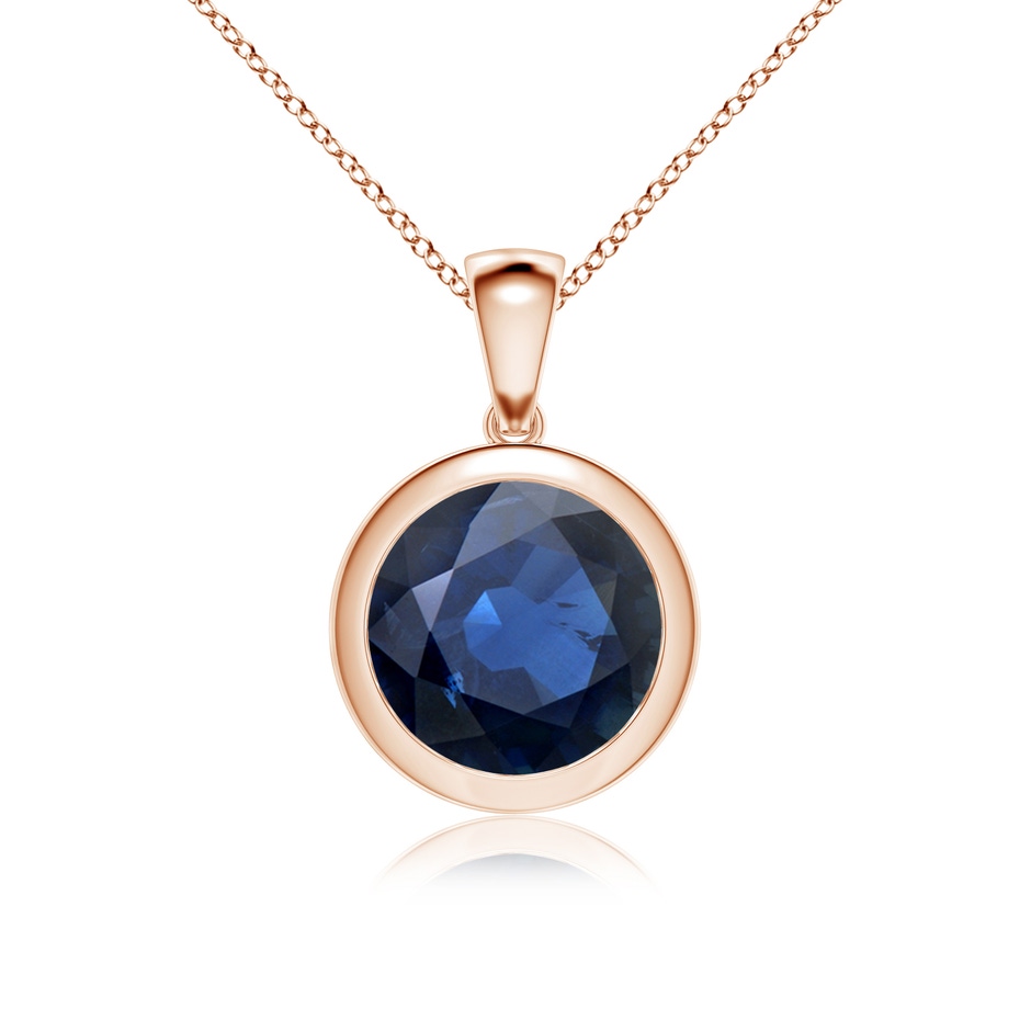10mm AA Bezel-Set Round Blue Sapphire Solitaire Pendant in Rose Gold 