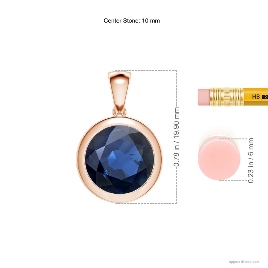 10mm AA Bezel-Set Round Blue Sapphire Solitaire Pendant in Rose Gold ruler
