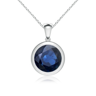 10mm AA Bezel-Set Round Blue Sapphire Solitaire Pendant in White Gold