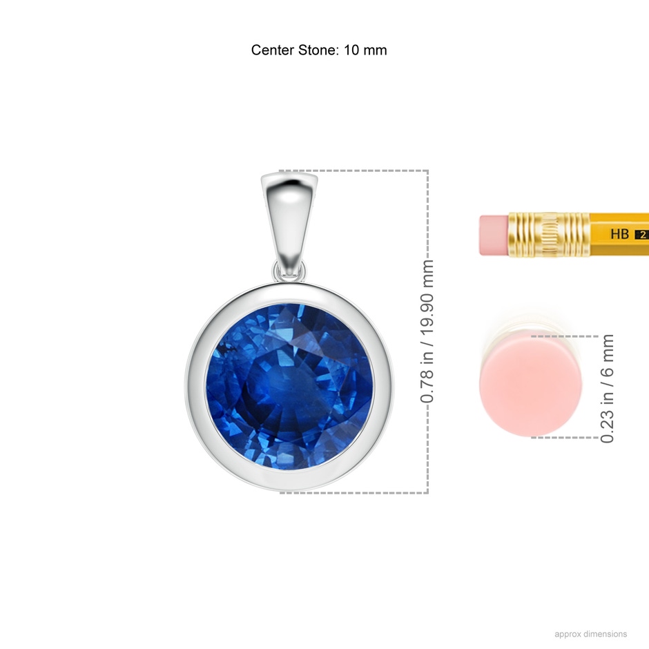 10mm AAA Bezel-Set Round Blue Sapphire Solitaire Pendant in P950 Platinum ruler