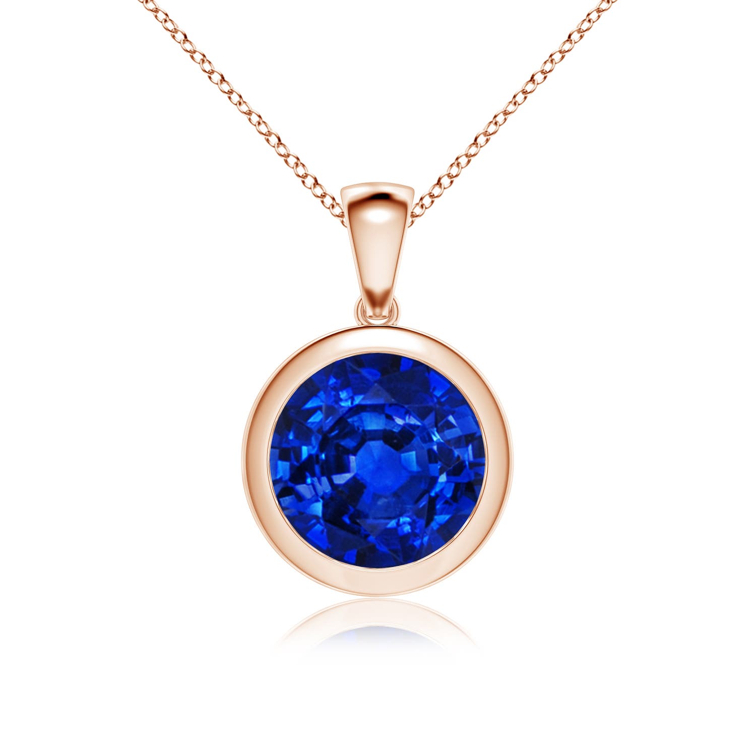 Angara 4.5 CTW Bezel-Set Round Blue Sapphire Solitaire Pendant in 18K Rose Gold